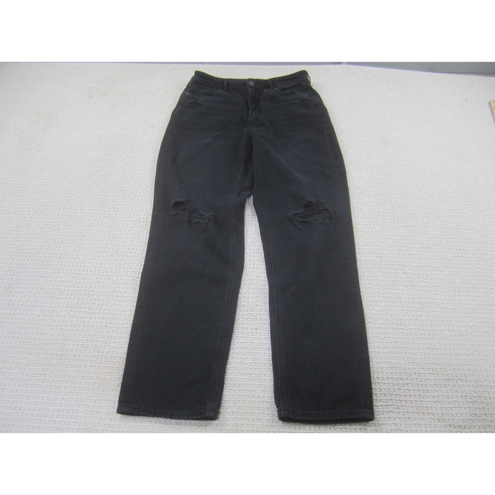 American Eagle Jeans Womens 10 Black Mom Straight High Rise Real Good Distressed